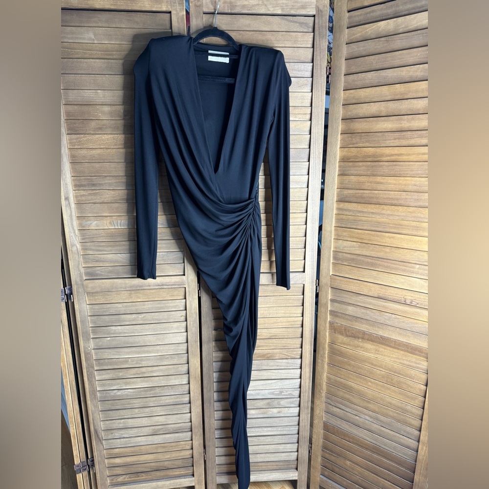 Chic Black Long Sleeve Ruched Dress